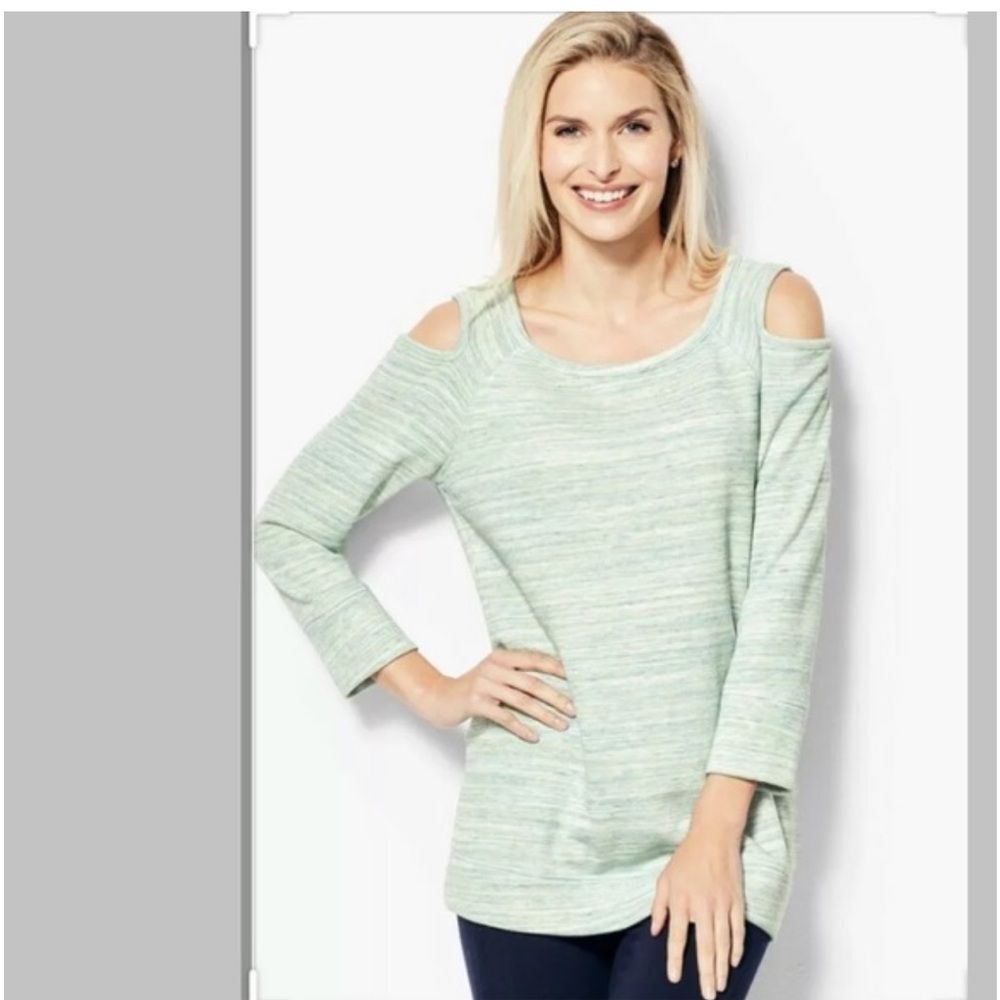 NWOT T by Talbots Light Green Heathered Cold Shoulder Sweatshirt Size XL